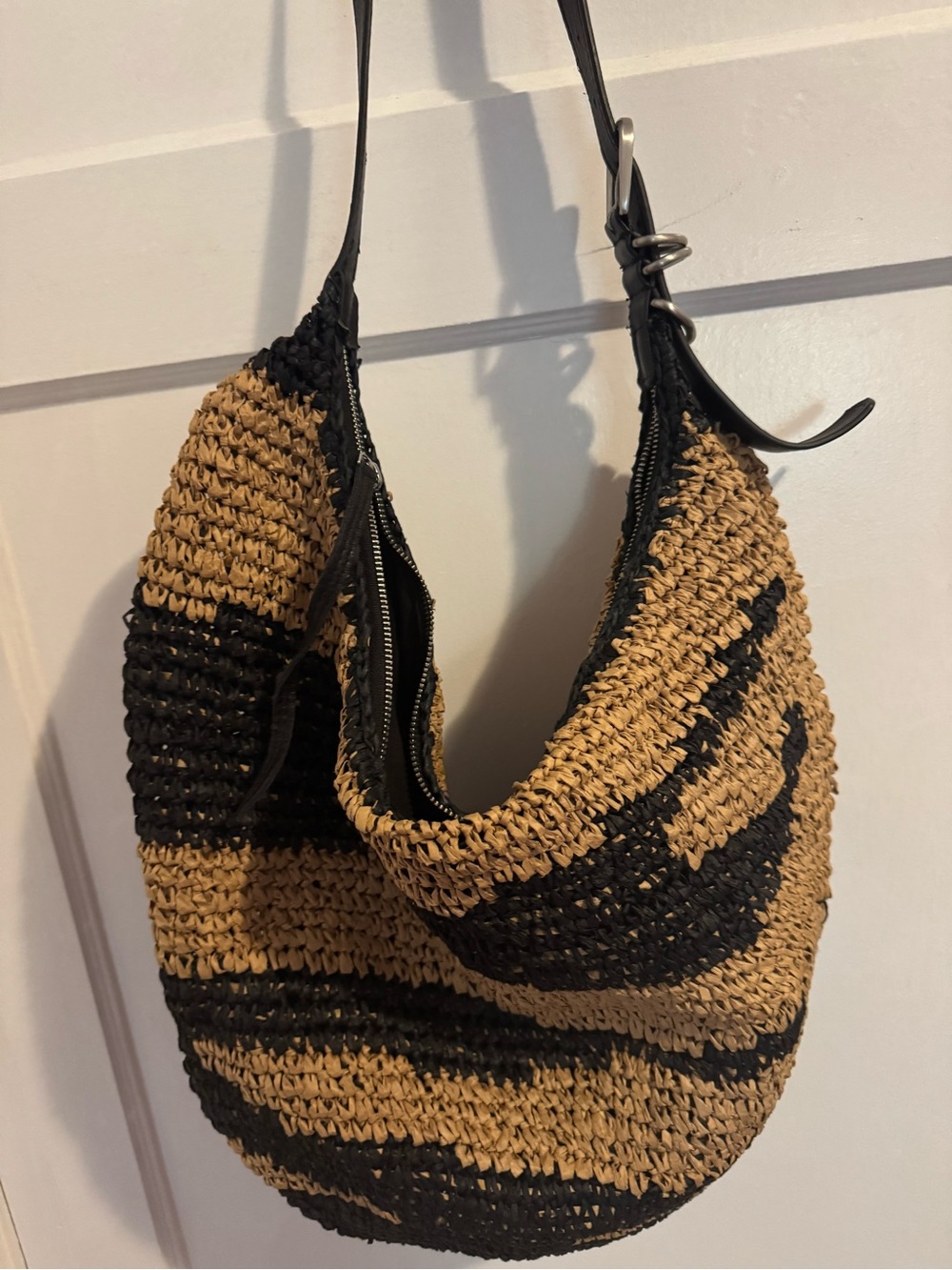 Free People Woven Straw Shoulder Bag in Natural and Black